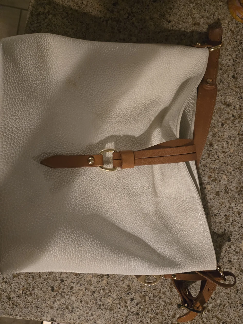White & Tan Leather Hobo Shoulder Bag